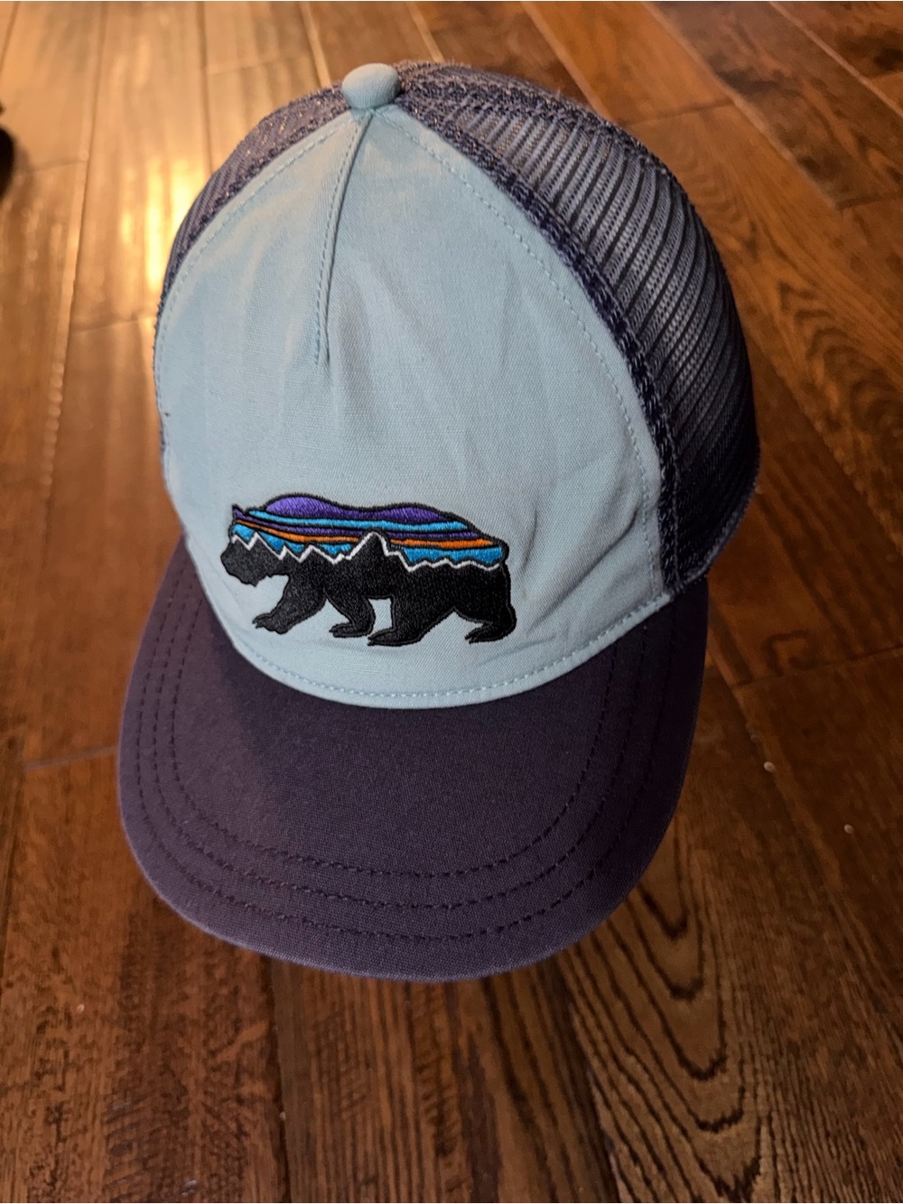 PATAGONIA Two-Tone Bear Patch Trucker Hat - Light Blue & Navy